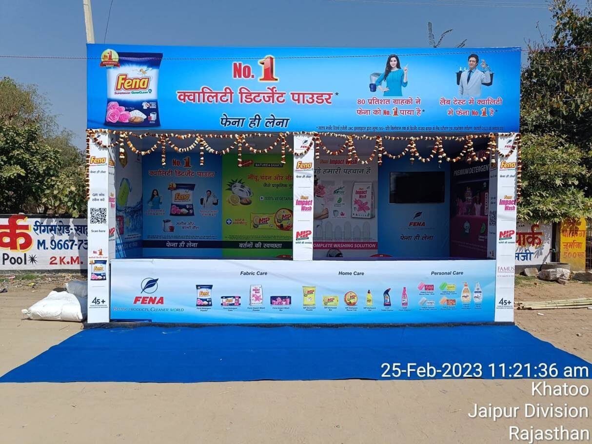 Fena detergent branded retail activation kiosk in Rajasthan