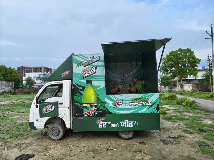 Branded mobile activation van, side view