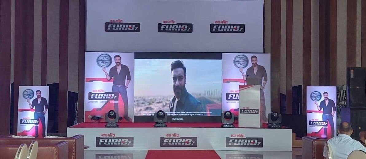 Mahindra Furio7 truck product launch event stage with LED screen