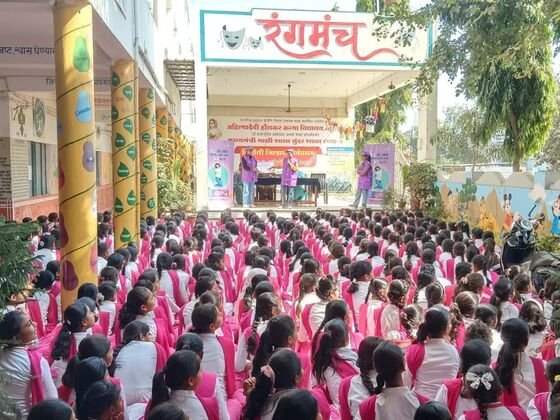 Students gathered at the Rangmanch stage for a school awareness event