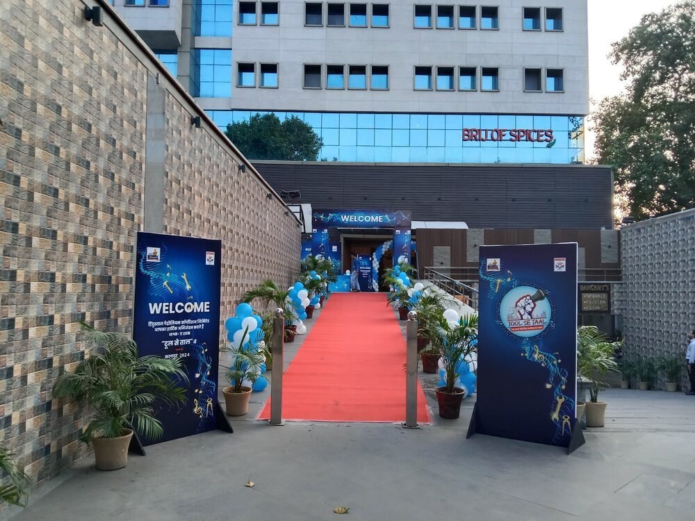 Branded stage backdrop at a corporate brand activation